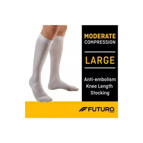 Futuro, Medical Compression Anti-Embolism Knee Length Closed Toe Stockings Large White Moderate, 1 Pair Futuro