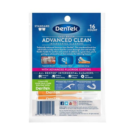 Dentek, Easy Brush Interdental Cleaners Standard Fresh Mint With Fluoride Coating, 16 Count Dentek