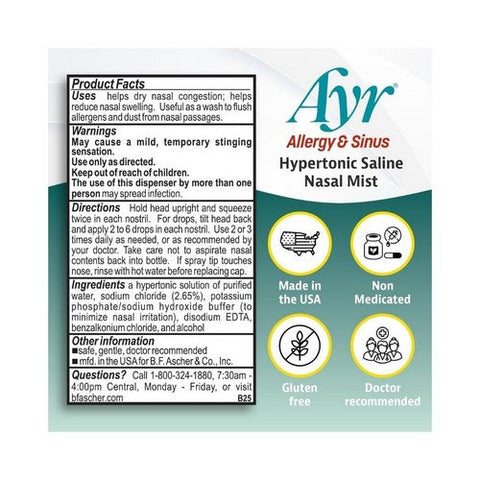 Ayr, Allergy & Sinus Hypertonic Saline Nasal Mist, 50 Ml Ayr