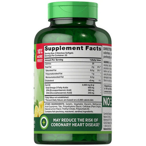 Nature's Truth, Fish Oil Softgels Odorless Natural Lemon, 2000 Mg, 110 Caps Nature's Truth