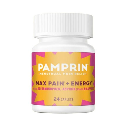 Pamprin, Max Pain Plus Energy Menstrual Pain Relief Caplets, 24 Tabs