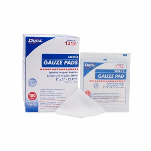 Dukal, Gauze Sponge Dukal Cotton 12-Ply 3 X 3 Inch Square Sterile, Box Of 100 Dukal