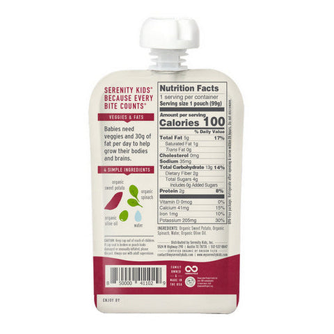 Serenity Kids, Pouch Sweet Pot Spinach, Case of 6 X 3.5 Oz