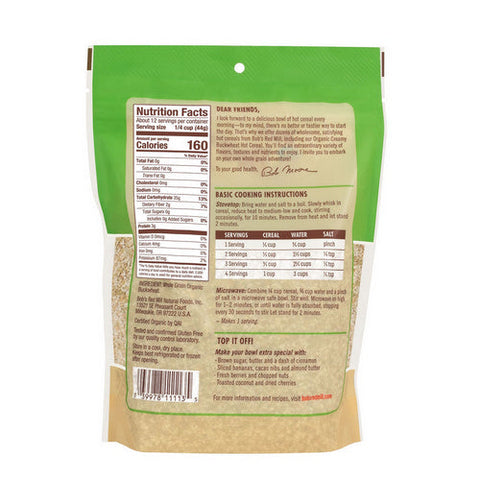 Bobs Red Mill, Organic Creamy Buckwheat Hot Cereal, 18 Oz(Case Of 4)