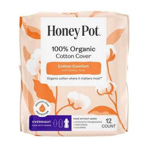 The Honey Pot, Organic Herbal-Infused Pads with Wings Overnight, 12 Count The Honey Pot