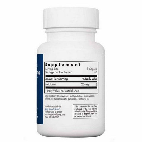 Nutricology/ Allergy Research Group, Melatonin High Potency Melatonin, 20 Mg, 60 Veg Caps Nutricology/ Allergy Research Group