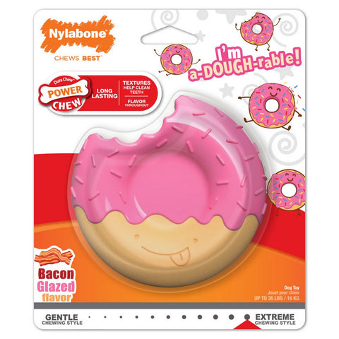 Nylabone, Nylabone Power Chew Donut Dog Toy, Bacon Glazed, Pink,  Medium/Wolf - Up To 35 Lbs. (1 Count) Nylabone