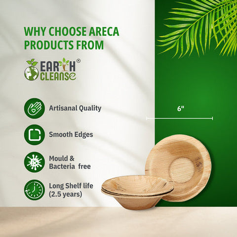 Earth Cleanse, Areca Palm Leaf Bowls Round 6-Inch, Pack of 25