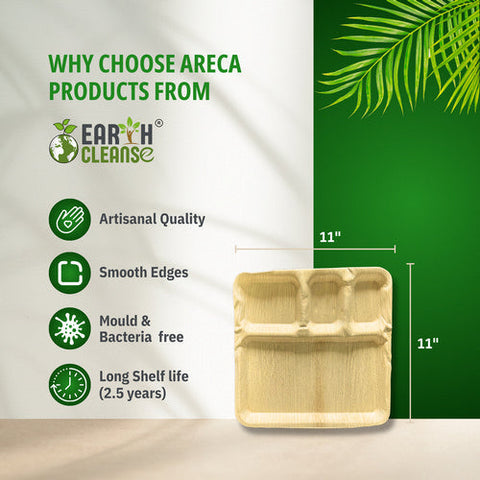 Earth Cleanse, Areca Palm Leaf Square Partition Plates 11-Inch, Pack of 25