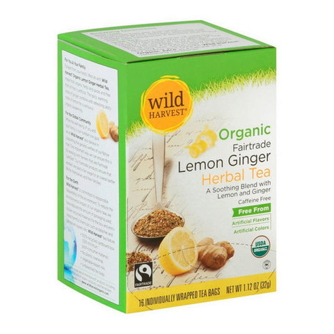 Lemon Ginger Herbal Tea 16 Count (Case Of 6) by Wild Harvest