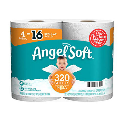 2 Ply Bathroom Tissue 4 Mega Roll 135.1 Square Feet (Case Of 12) by Angel Soft