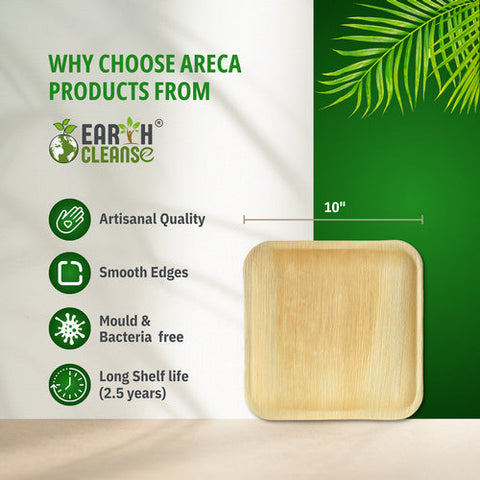 Earth Cleanse, Areca Palm Leaf Square Plates 10-Inch, Pack of 200