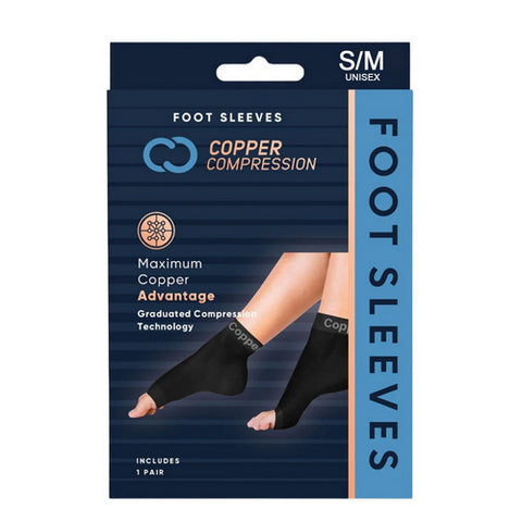Copper Compression, Foot Sleeve Black Small And Medium, 1 Pair
