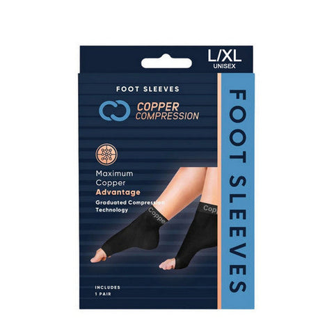 Copper Compression, Foot Sleeve Black Large  And X-Large, 1 Pair