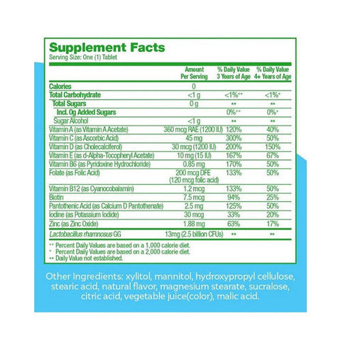 Culturelle, Kids Multivitamin + Probiotic Chewable Tablets Natural Fruit Punch, 50 Count