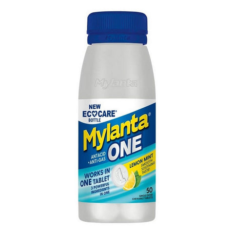 Mylanta, One Antacid + Anti-Gas Chewable Tablets Lemon Mint, 50 Count