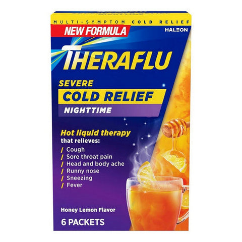 Theraflu, Severe Cold And Cough Nighttime Honey Lemon Infused With Chamomile And White Tea, 6 Packets