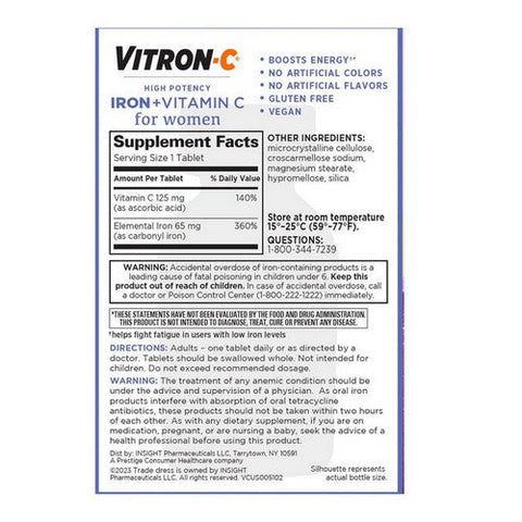 Vitron-C, Women's Iron With Vitamin C Immune Support, 60 Count