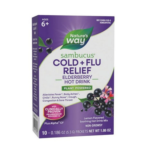 Sambucus Cold Plus Flu Relief Elderberry Hot Drink 10 Packets / 1.86 Oz by Nature's Way