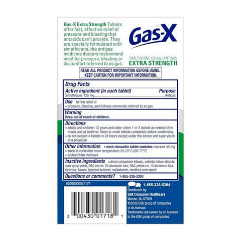 Gas-X, Simethicone Antigas Extra Strength Peppermint CrÃƒÂ¨me, 18 Chewable Tablets Gas-X