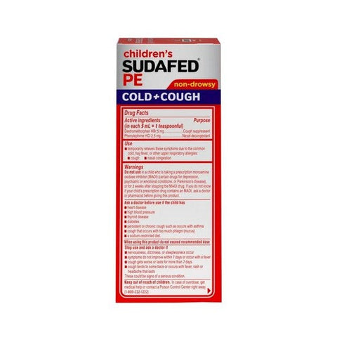 Sudafed Pe, Children'S Cold + Cough Liquid Grape Flavor, 4 Oz Sudafed Pe